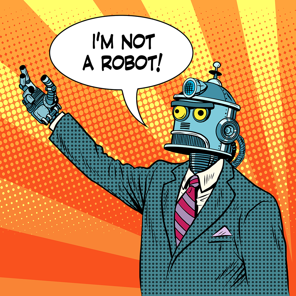 I'm not a robot says a robot with pop art background