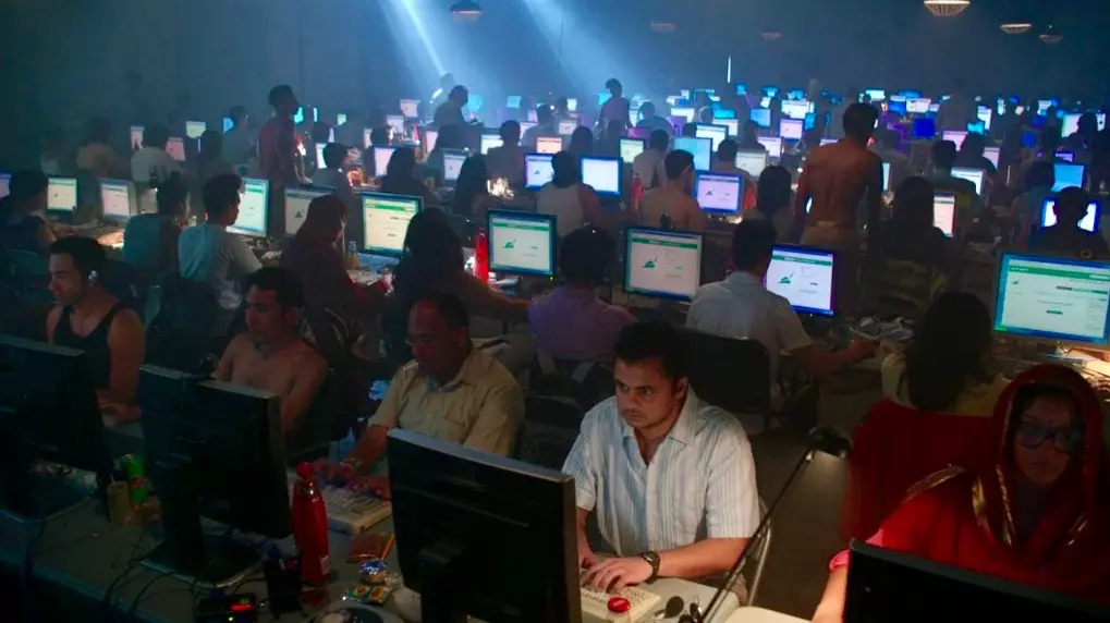 Image of a click farm from the HBO series Silicon Valley