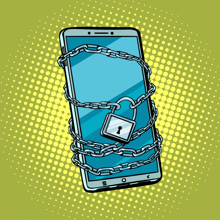 mobile phone locked with chain