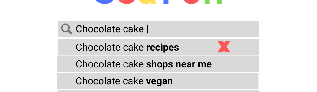 search box suggested results with negative keyword example