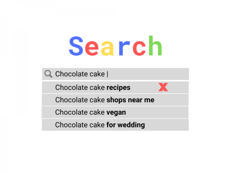 search box suggested results with negative keyword example