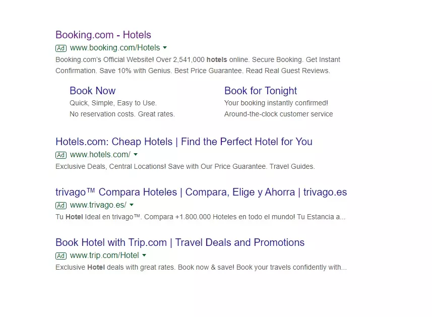 An example of copy using keyword for hotels
