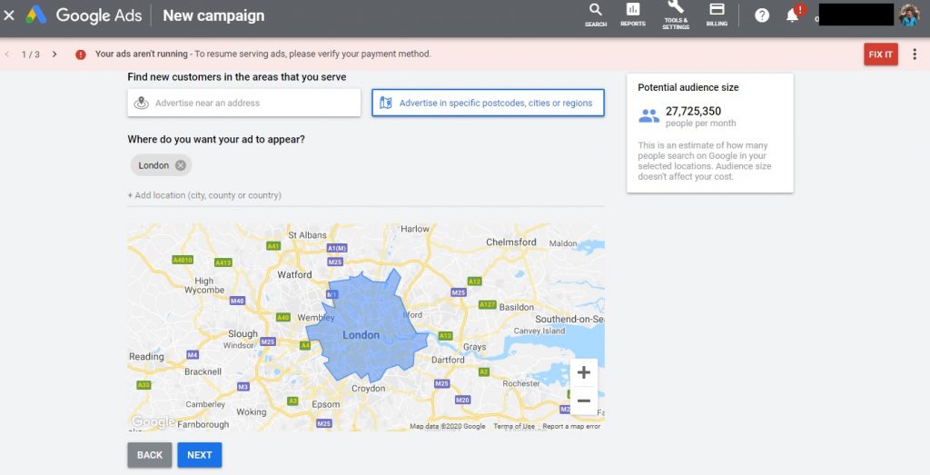Google Smart Campaigns location targeting