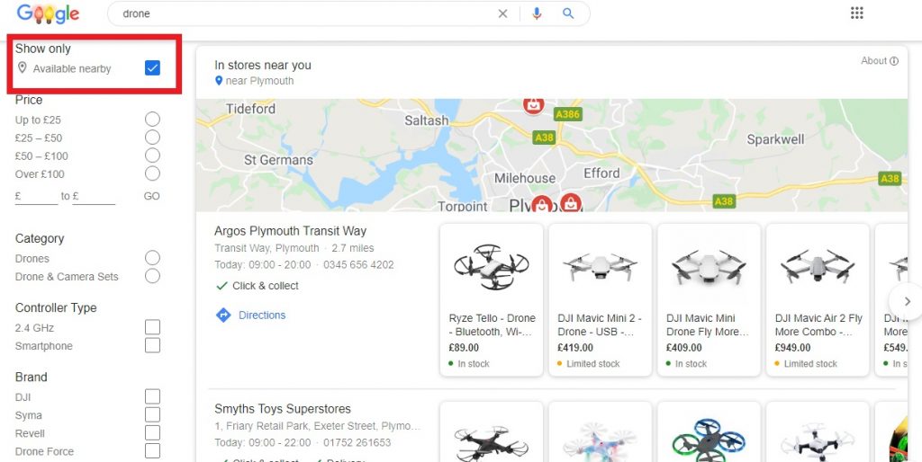 Local availability is another benefit of using Google Shopping vs Amazon