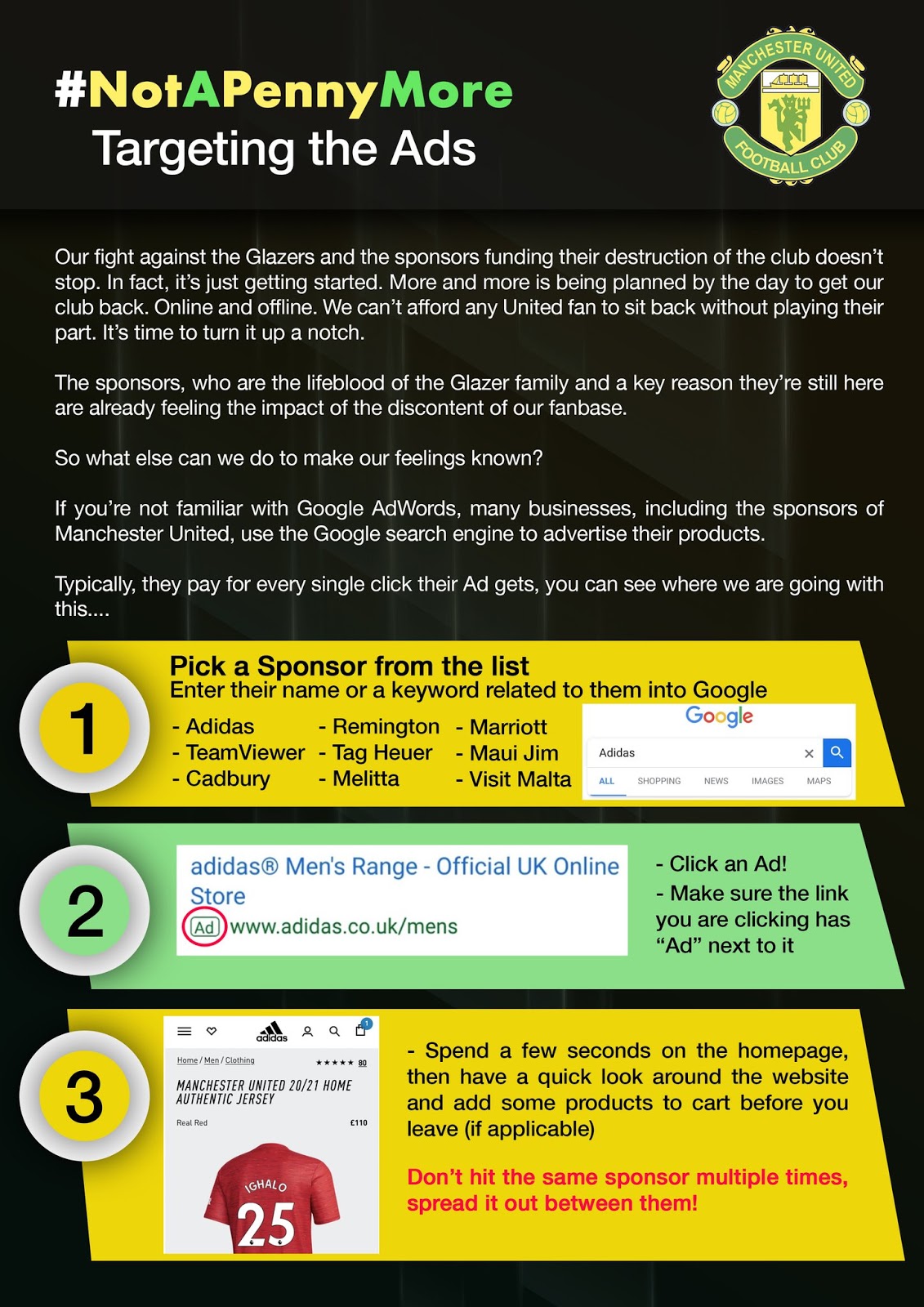 click fraud instructions by soccer fans of Man Utd