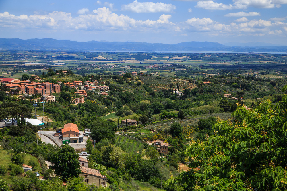 Aerial View Tuscany Landscape Near Medieval Town Montepulciano Tuscany Italy