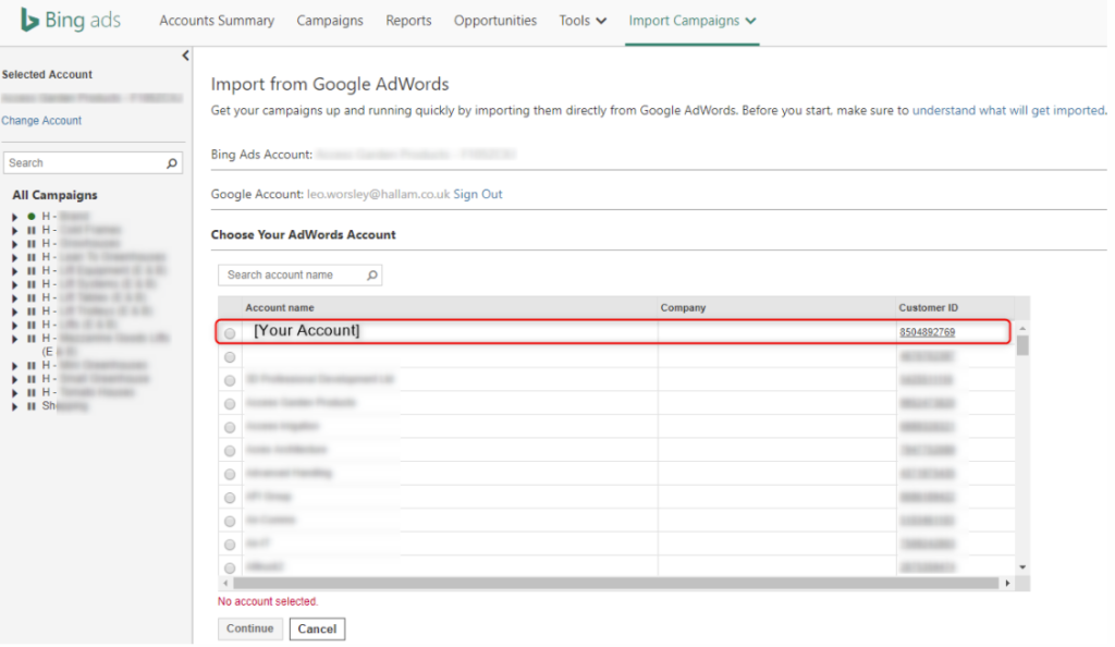 Import Google Ads to Bing