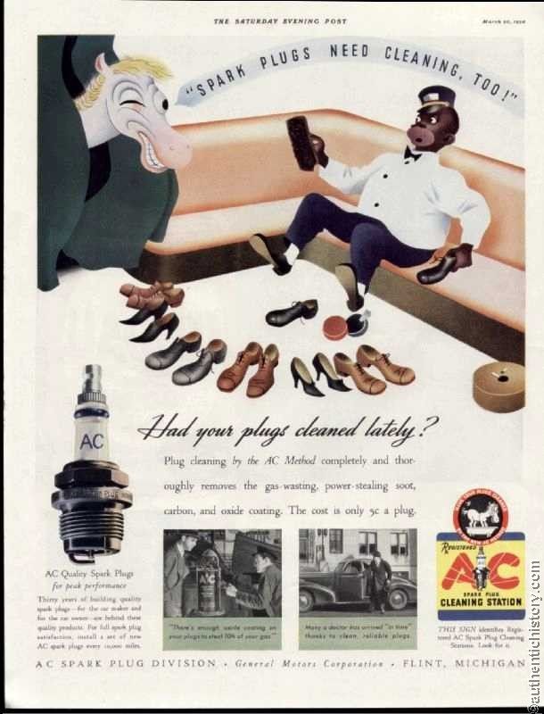 a black worker is illustrated as a monkey in this racist vintage ad