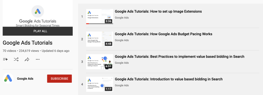 Google Ads training on YouTube is also available