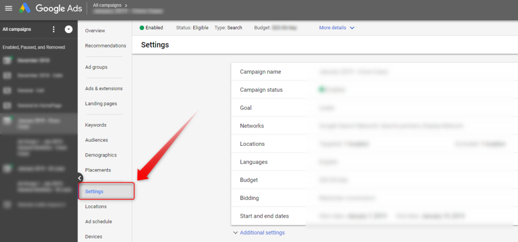 Screenshot of Google Ads settings for IP exclusion