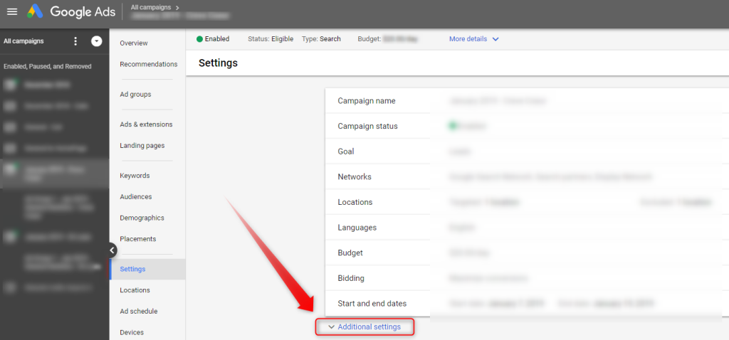 Screen grab of Google Ads IP address blocking settings