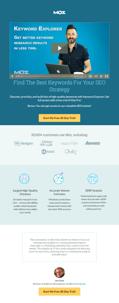 MOZ landing page is simple yet effective