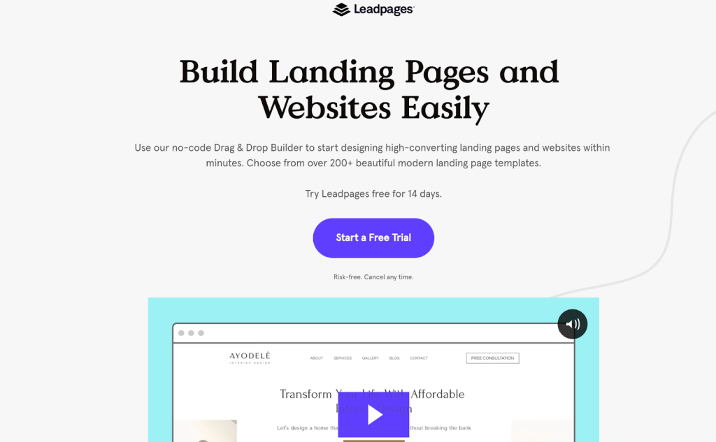 Leadpages landing pages are simple yet effective