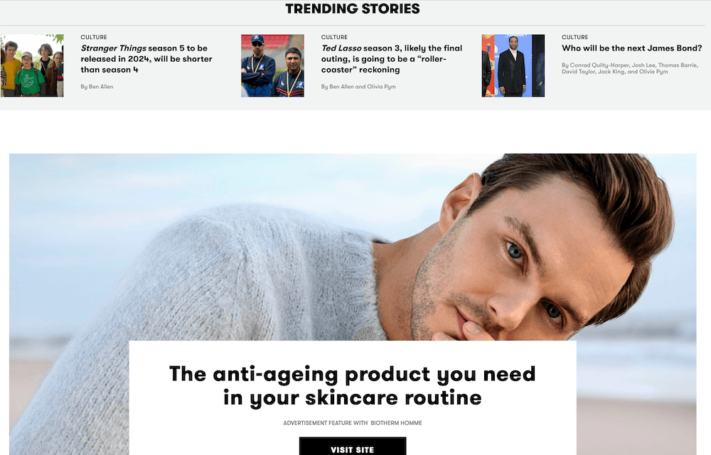 Native advertising banner on GQ