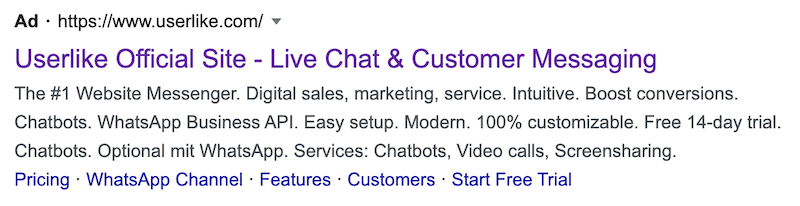 An example of a Google Ads search result as part of a SaaS marketing strategy